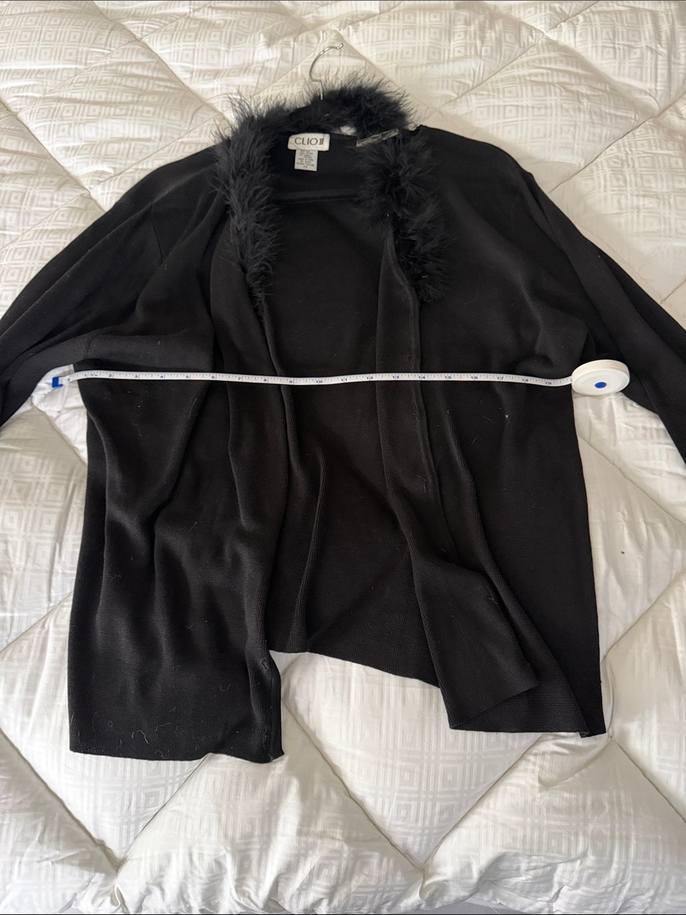 Women’s Clio Black Open-Front Jacket with Faux-Fur Trim
